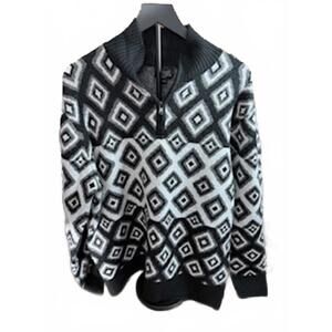 Abbott Volume 1 Men's Full Zip Sweater - Black & White Geometric Pattern - Large